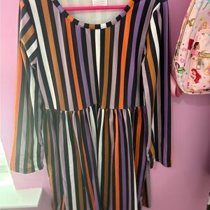 Girls' Long Sleeve Striped Milk Silk Dress - Black, Purple, Orange, White